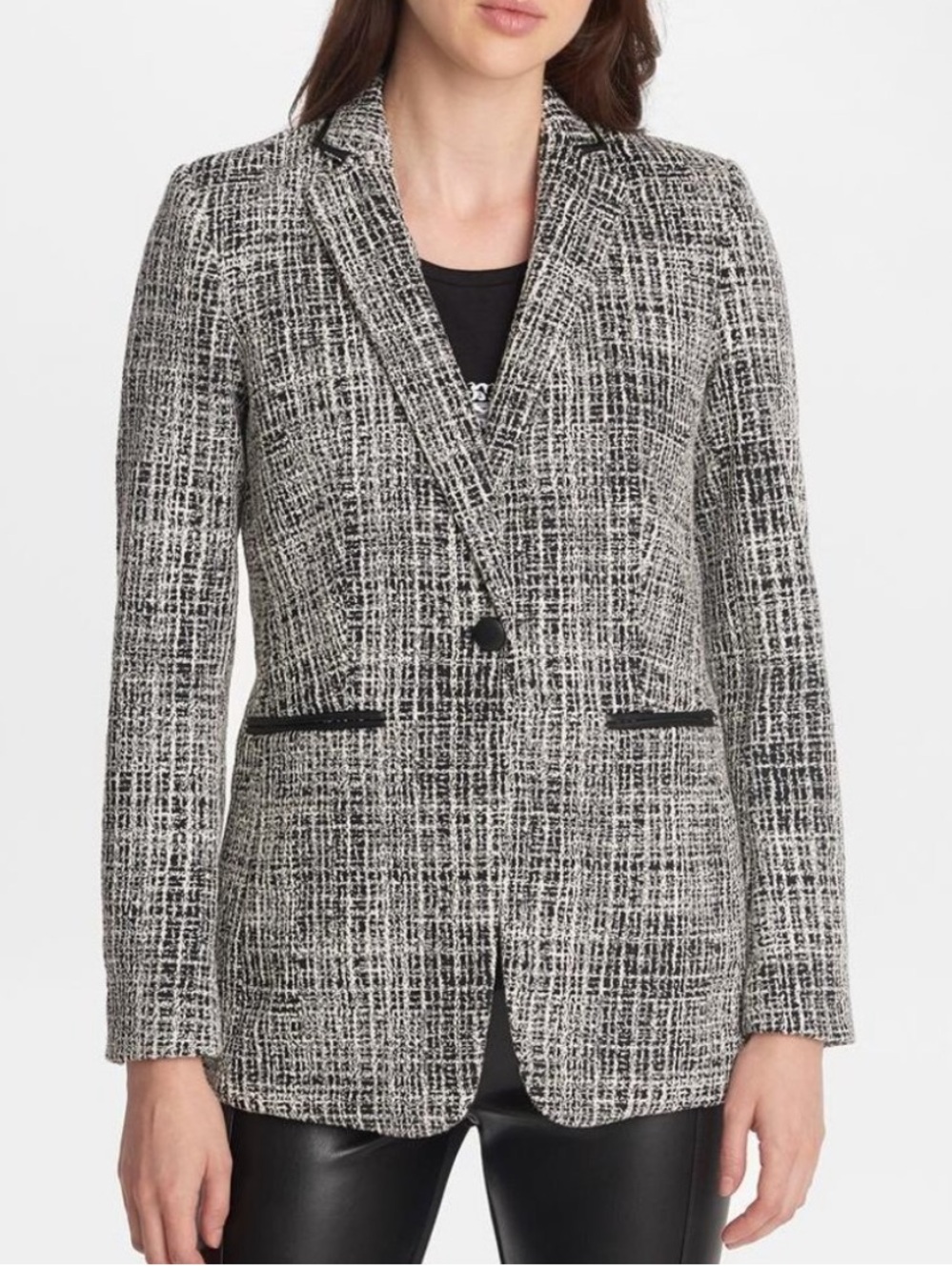 Karl Lagerfeld Black and White Tweed-Effect Blazer